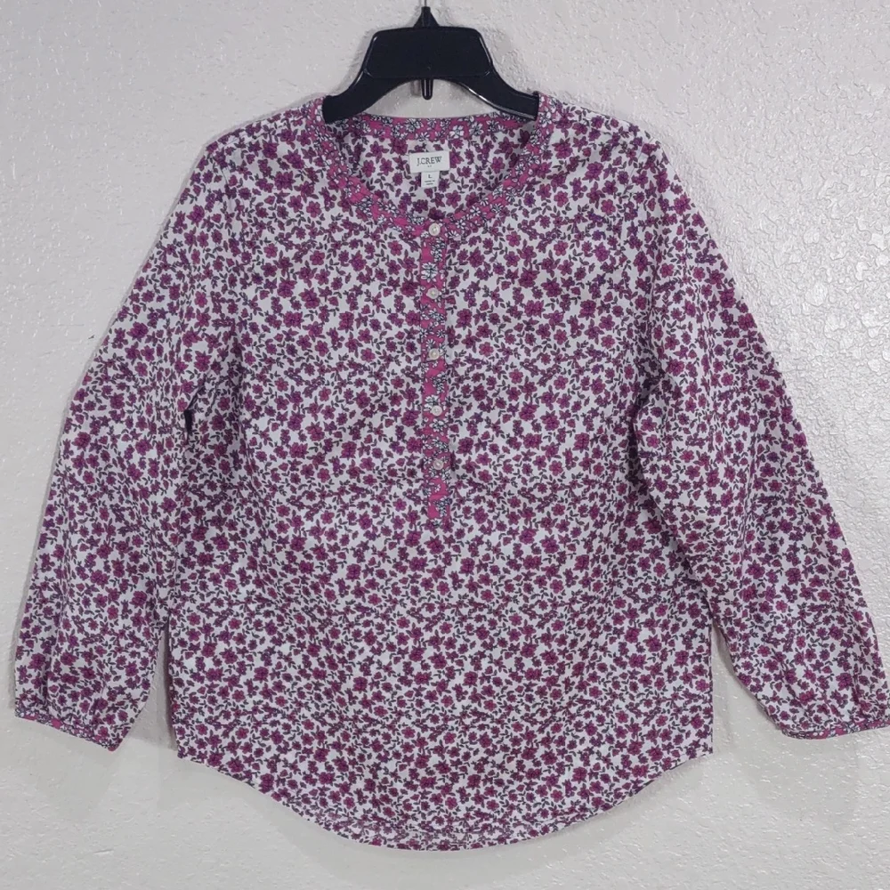 J.CREW , Size L,Floral Purple and White Blouse - Picture 1 of 16